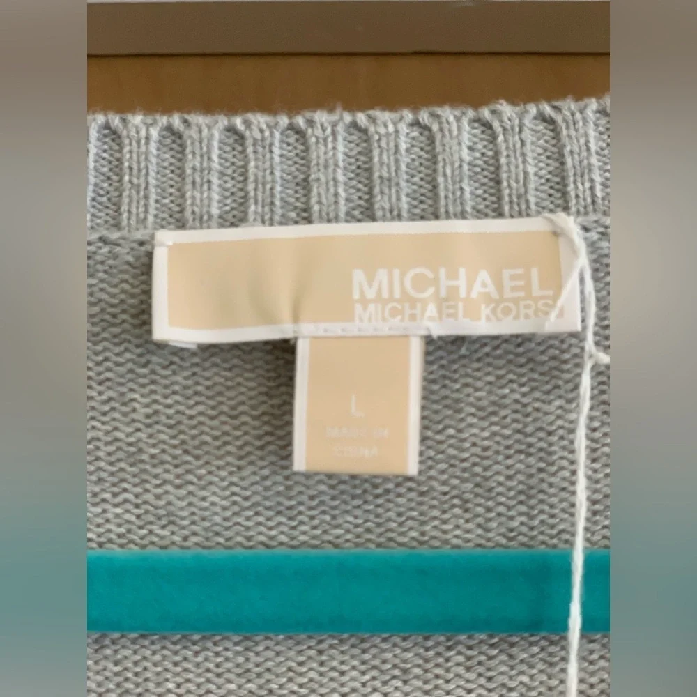 Michael Kors Elegant Gray Sweater with Embellished Wrists.  Size-Large